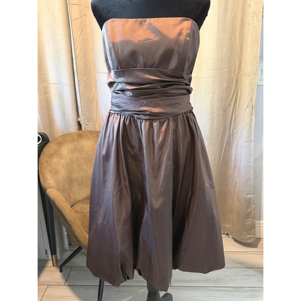 Davids Bridal Brown Taffeta Strapless Bubble Hem Cocktail Dress 14 81255C